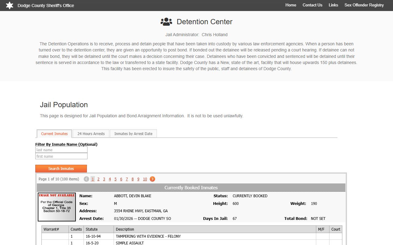Dodge County Released Inmates jail population image