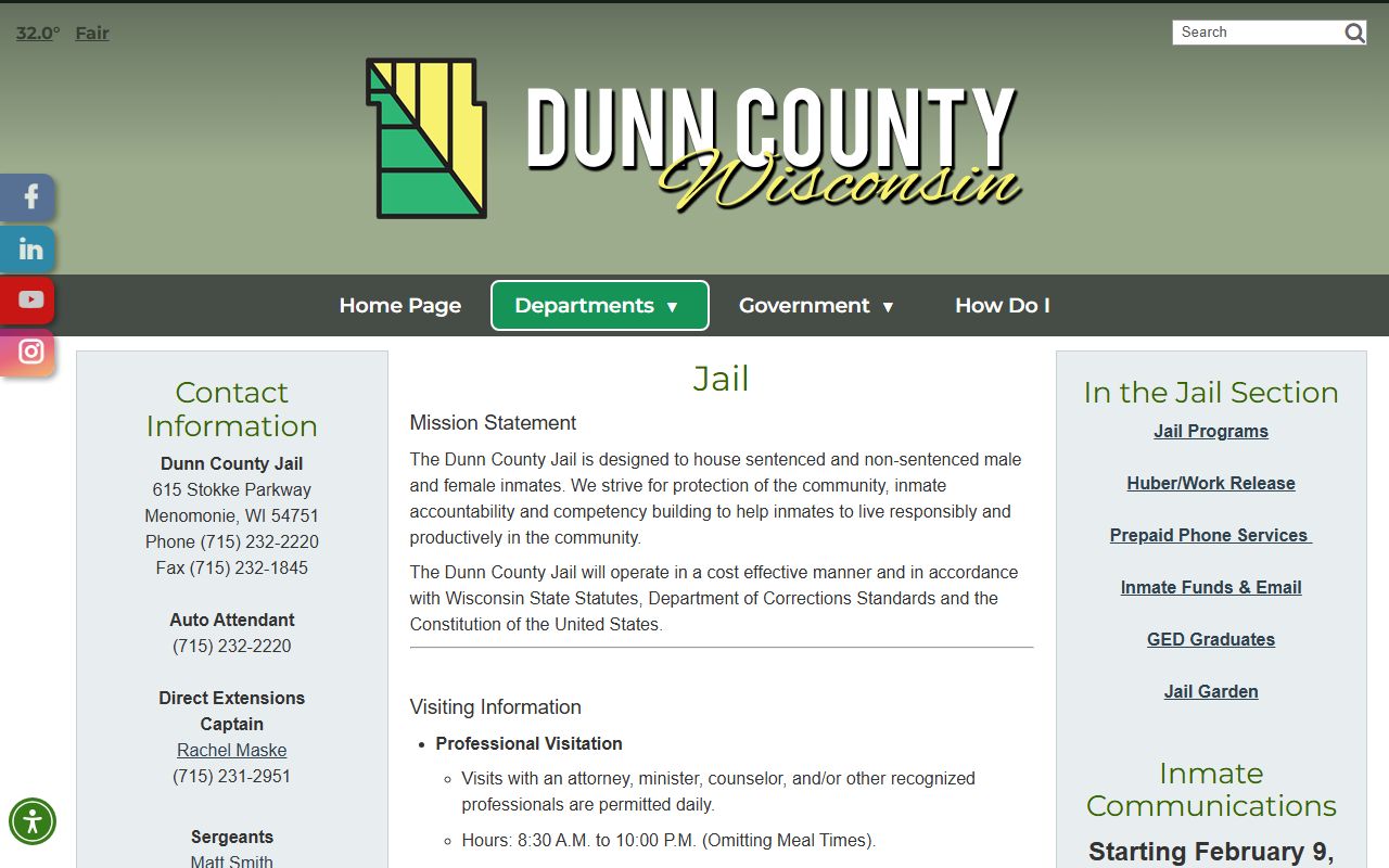 Dunn County Released Inmates jail image