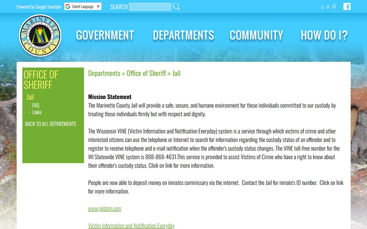 Marinette County Released Inmates sheriff jail image