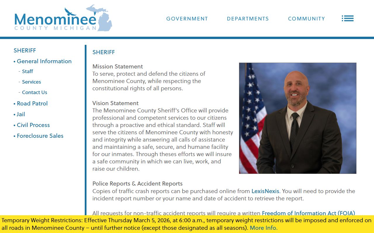 Menominee County Released Inmates sheriff office image