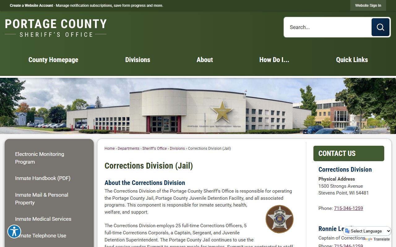 Portage County Released Inmates corrections division image