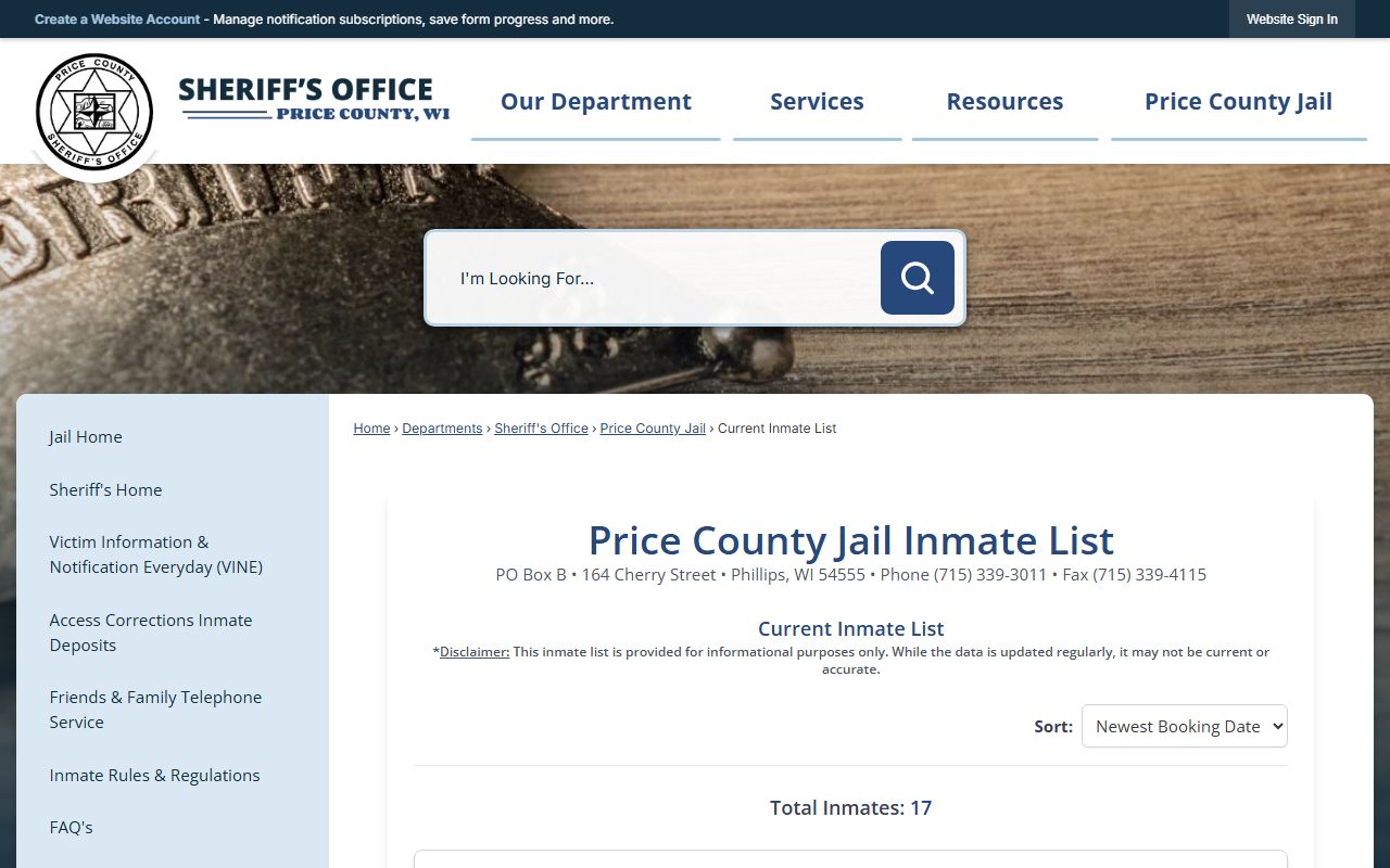 Price County Released Inmates current inmate list image
