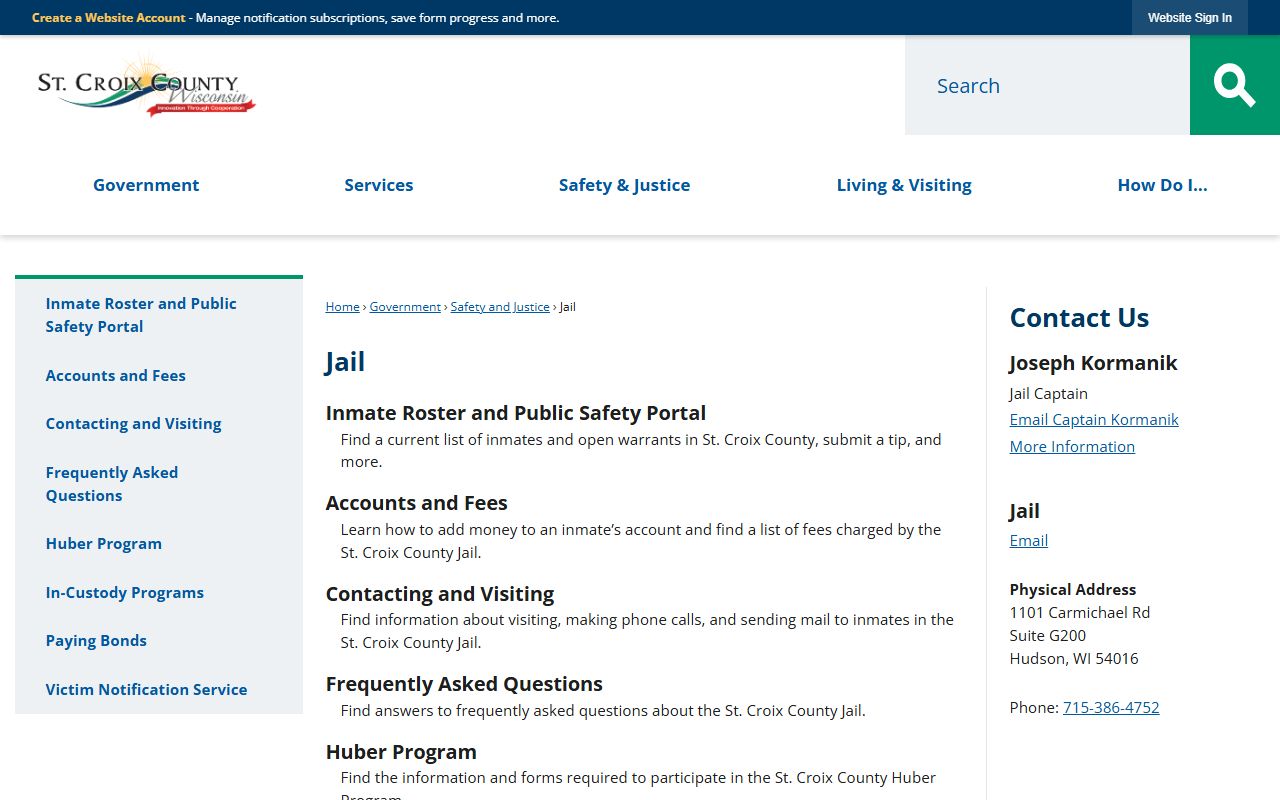 St. Croix County Released Inmates jail image