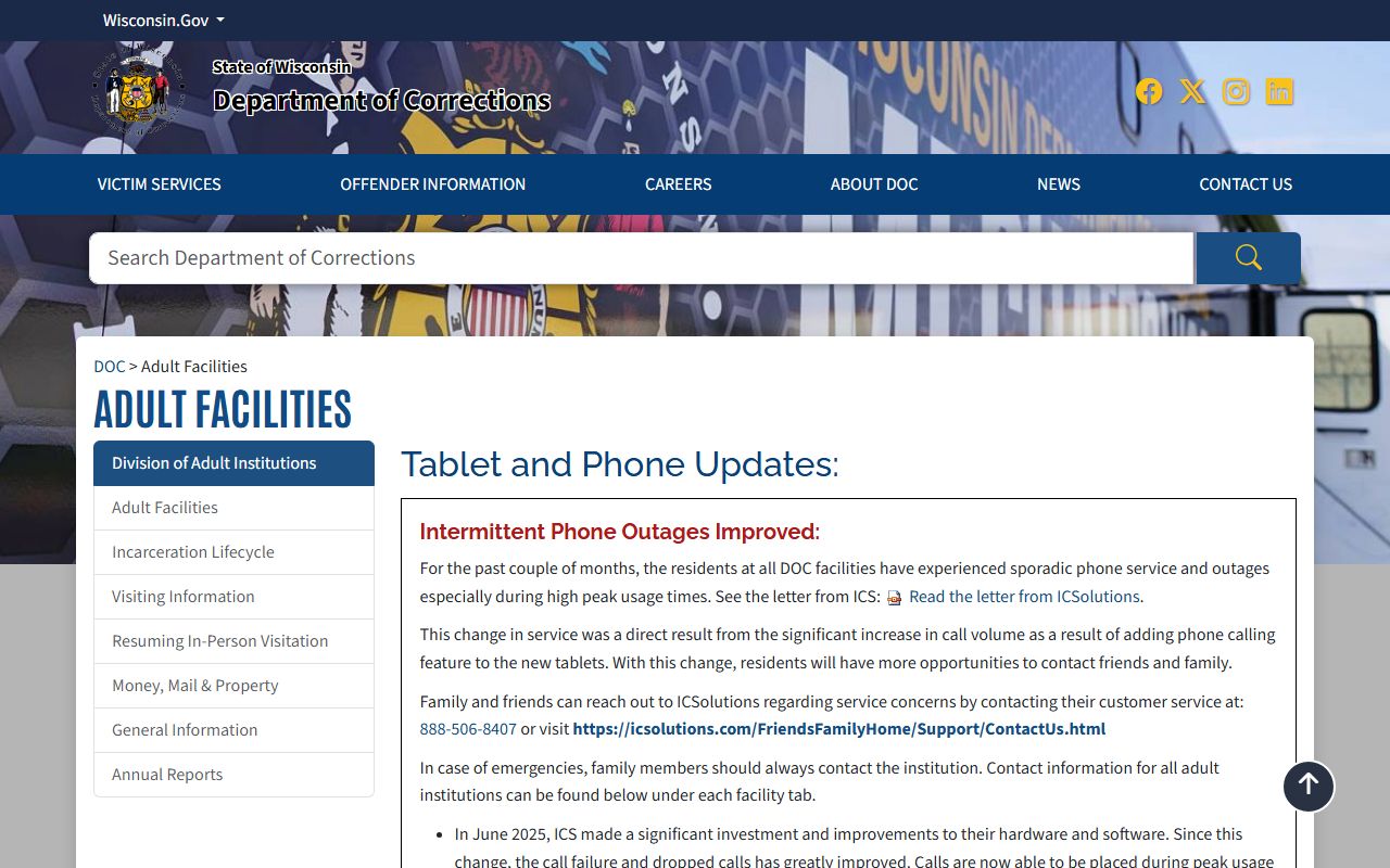 Wisconsin Released Inmates adult institutions image