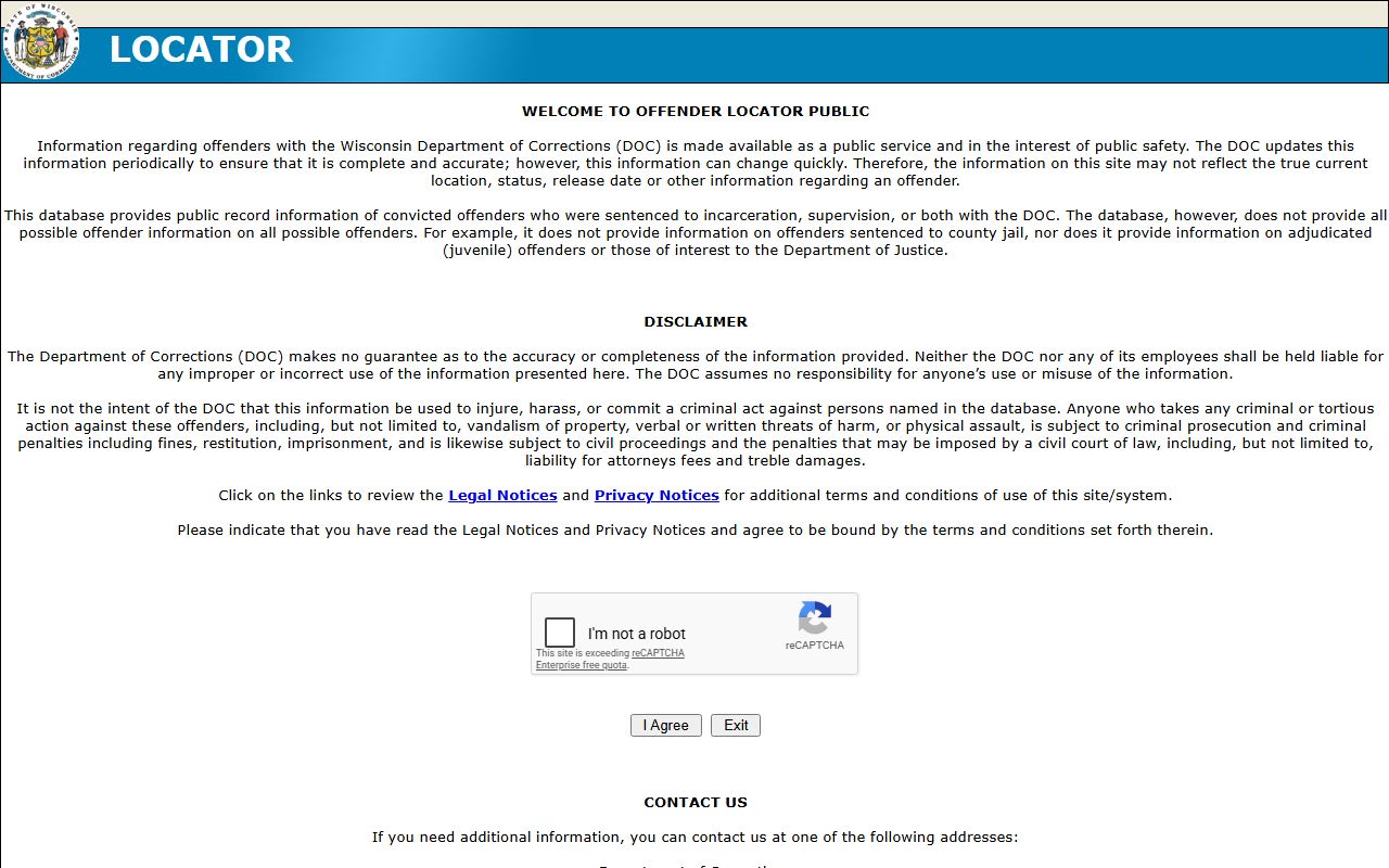Wisconsin Released Inmates DOC offender locator image