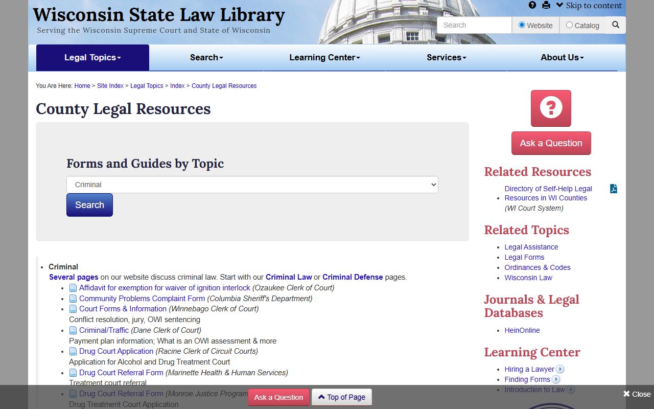 Wisconsin Released Inmates state law library image